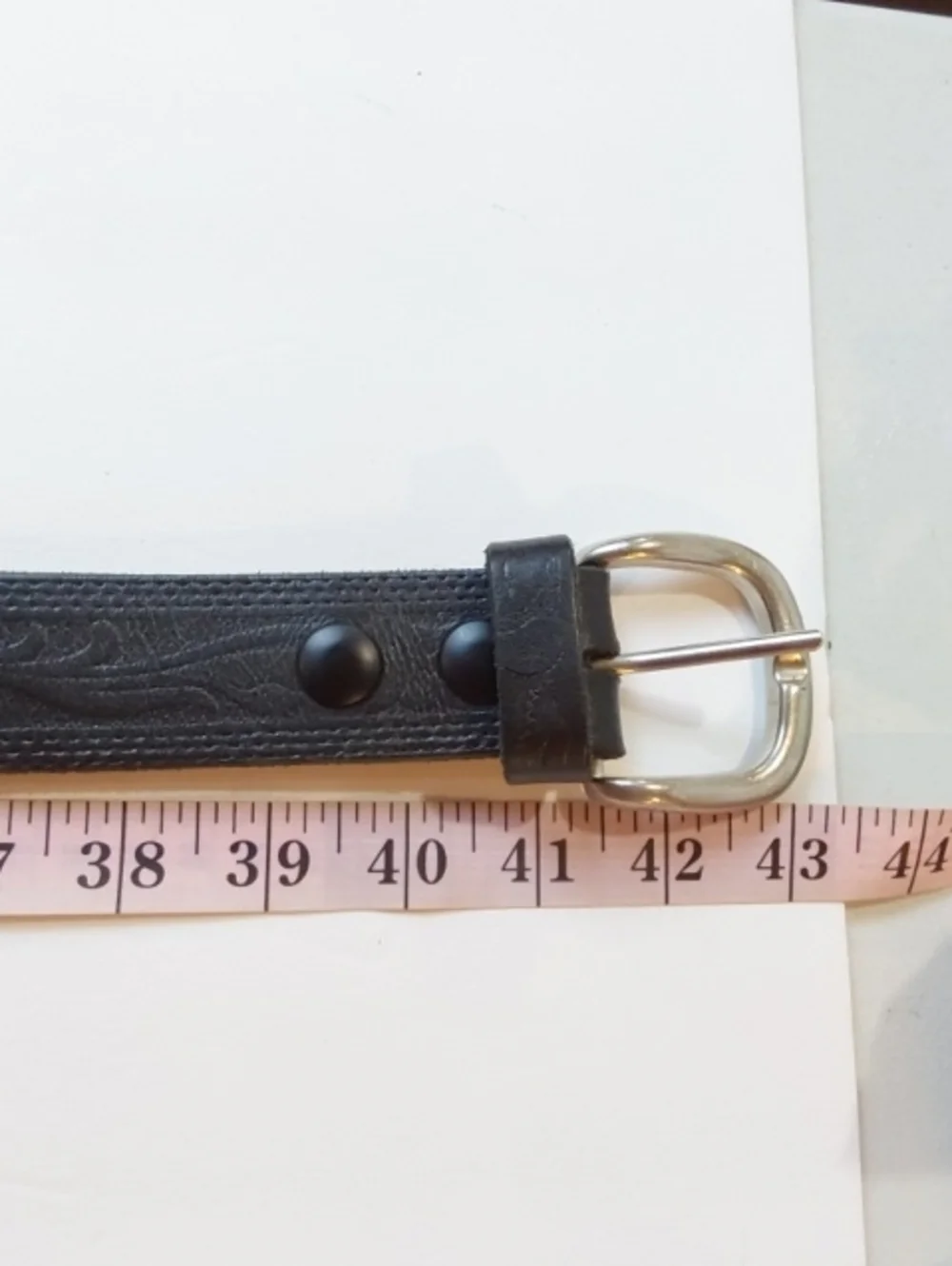 Mens Classic Black Tooled Top Grain Premium Leather Belt Silver Buckle Usa Sz.38